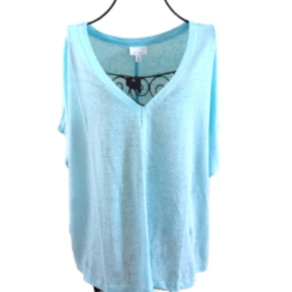 NWT J. Jill Love Linen Knit Top Lightweight Oversized V-neck size 1X Aqua Blue - Picture 14 of 16